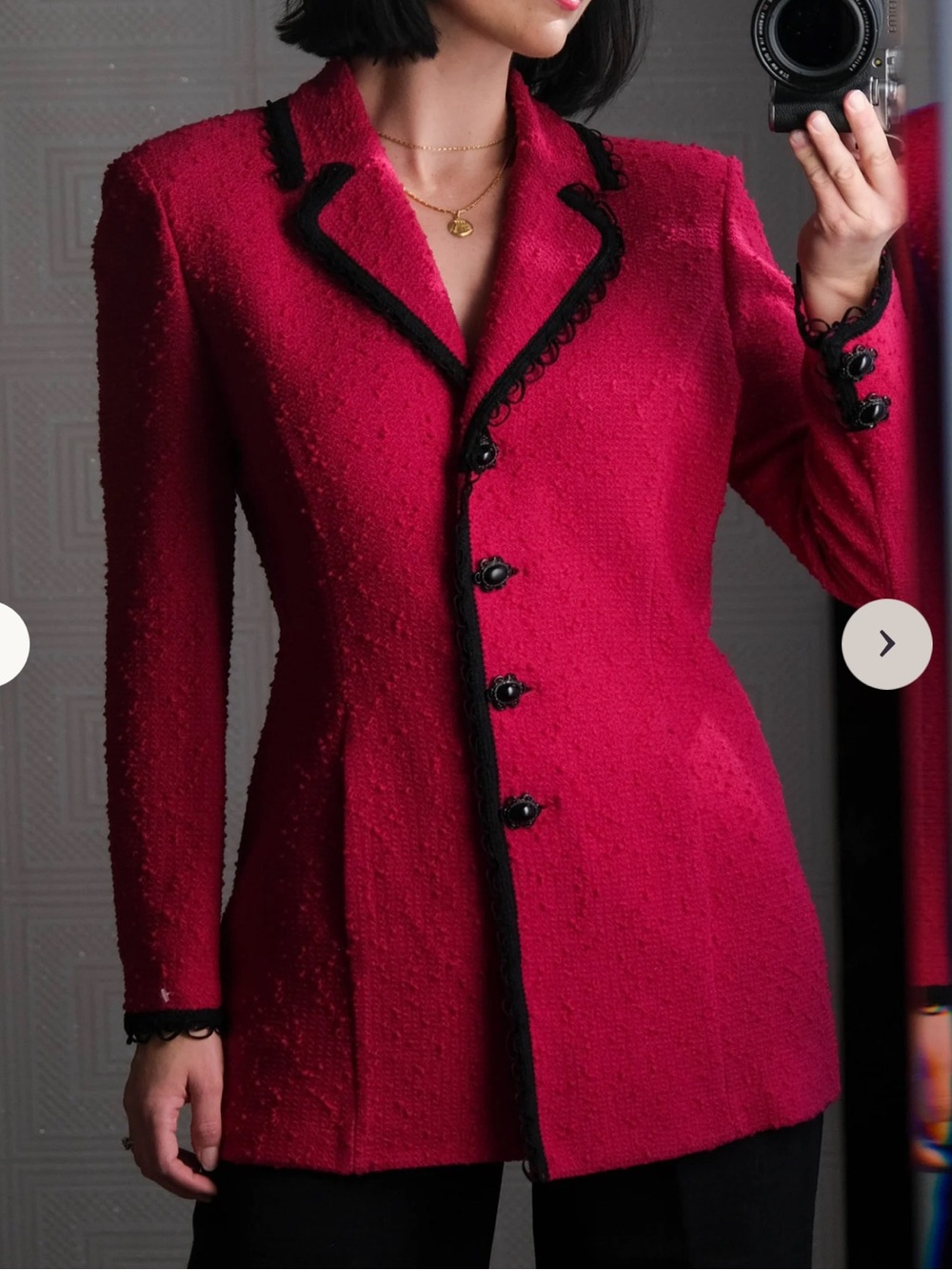 St. John Fuchsia Bouclé Blazer with Black Trim